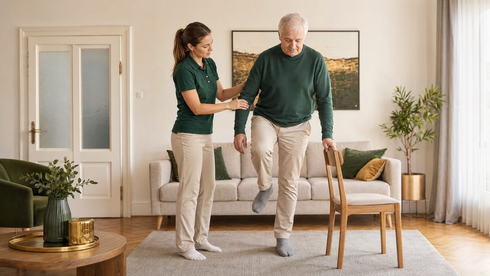 Individualna vježba ravnoteže uz fizioterapeuta u domu u Zagrebu
